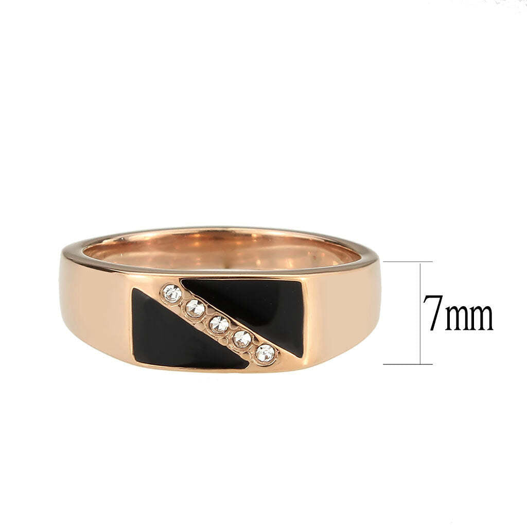 TK3831 - خاتم من الفولاذ المقاوم للصدأ مطلي أيونيًا بالذهب الوردي مع كريستال عالي الجودة باللون الشفاف