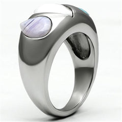 TK690 - High polished (no plating) Stainless Steel Ring with Synthetic Synthetic Glass in Multi Color