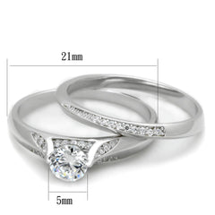 Silver ring with diamond and measurement details on a white background