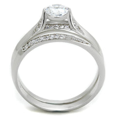 Silver ring with a diamond on a white background