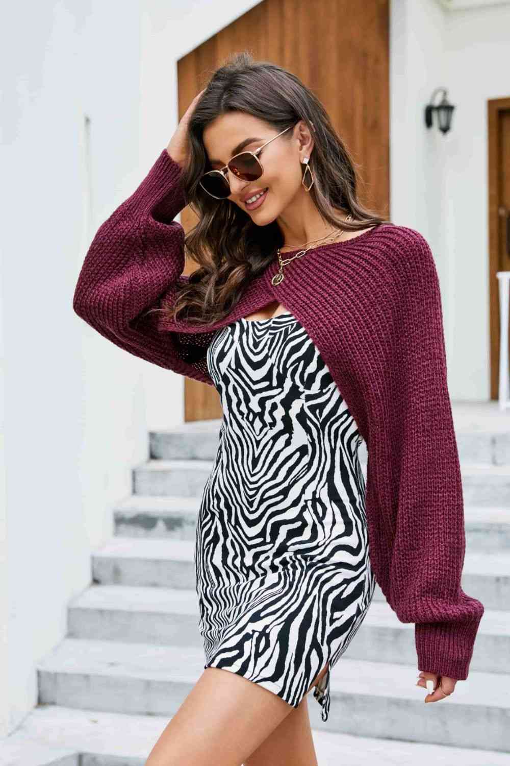 Rib-Knit Cropped Poncho