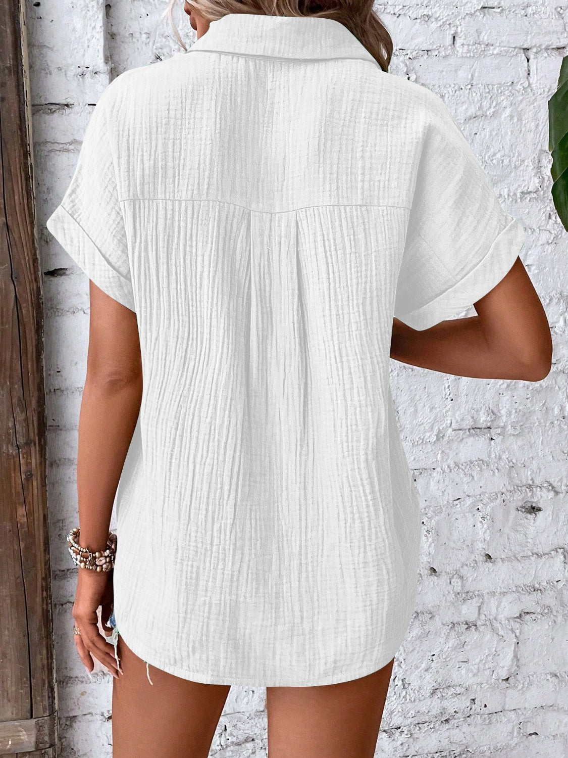 Textured Button Up Short Sleeve Shirt