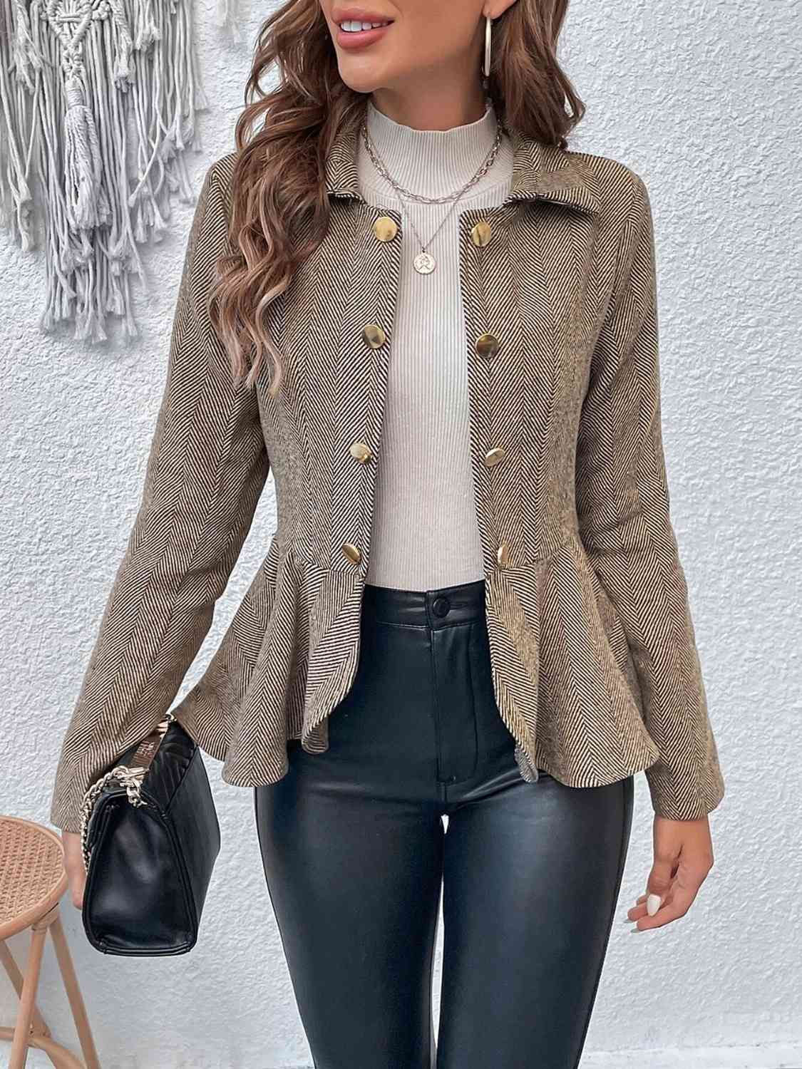 Ruffle Hem Collared Blazer