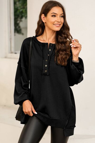 Buttoned Dropped Shoulder Sweatshirt