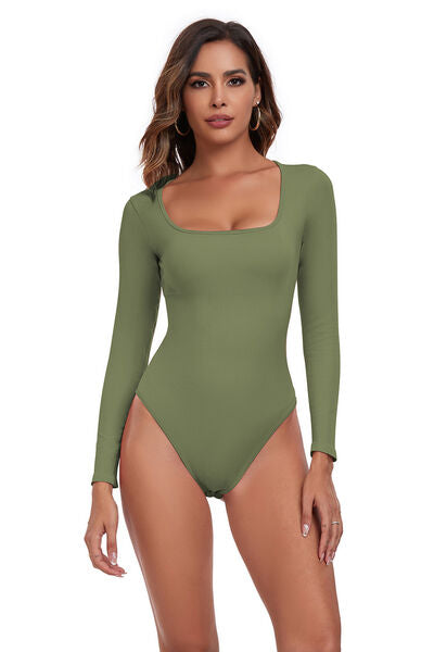 Square Neck Long Sleeve Active Bodysuit