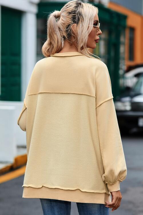 Buttoned Dropped Shoulder Sweatshirt