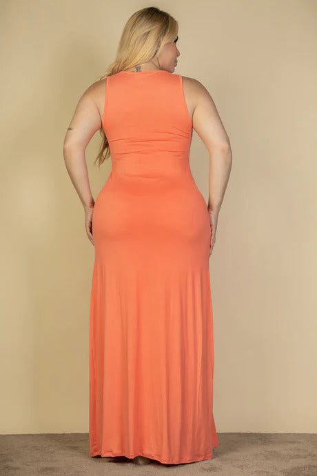 Plus Size Plunge Neck Thigh Split Maxi Dress