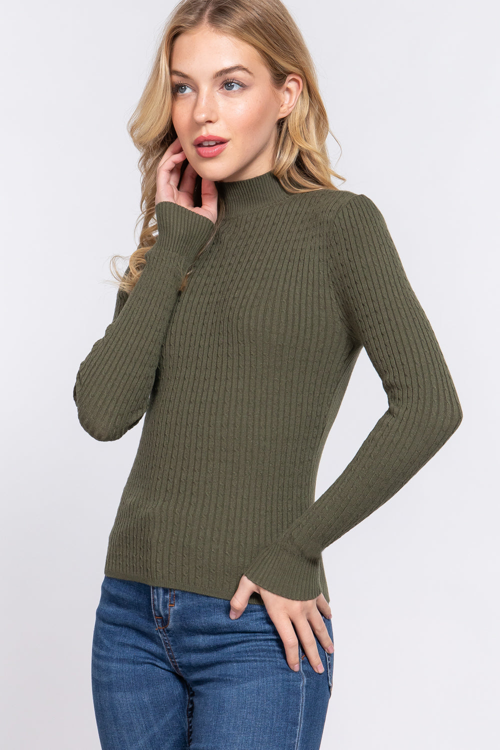 Long Slv Mock Neck Rib Sweater