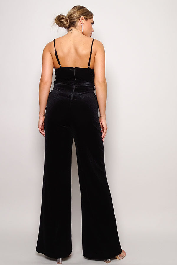 Samba Rhinestone Belt Velvet Jumpsuit