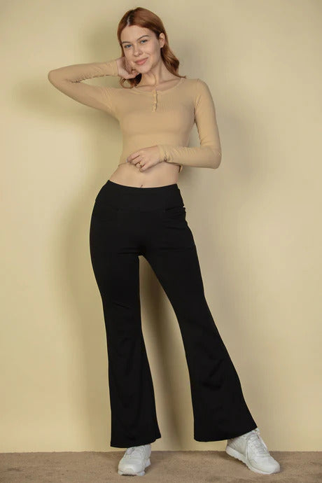 High Waisted Front Pocket Flare Pants