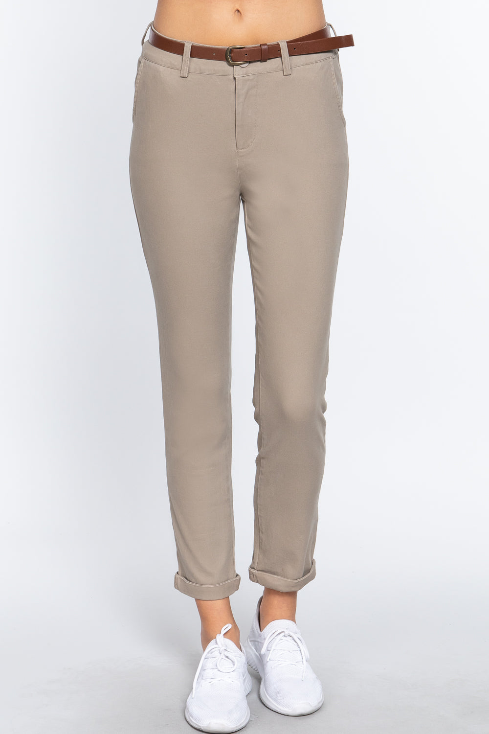 Cotton-span Twill Belted Long Pants