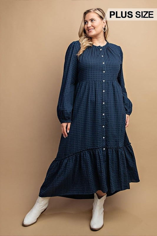 Plaid Button Down Hi - Low Hem Maxi Dress