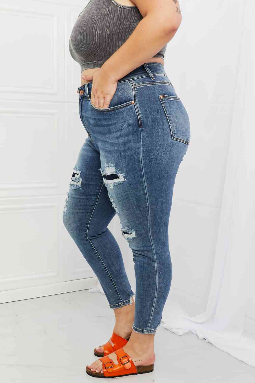 Judy Blue Dahlia Full Size Distressed Patch Jeans