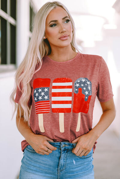 US Flag Round Neck Short Sleeve T-Shirt