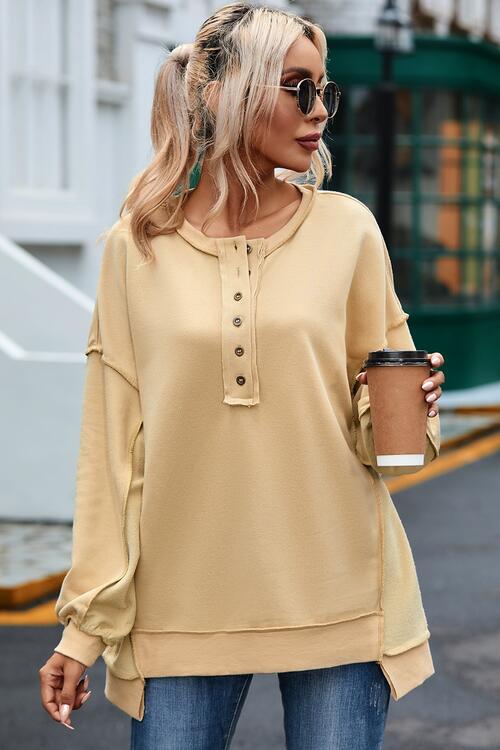 Buttoned Dropped Shoulder Sweatshirt