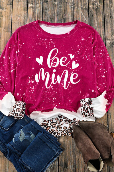 BE MINE Leopard Round Neck Sweatshirt