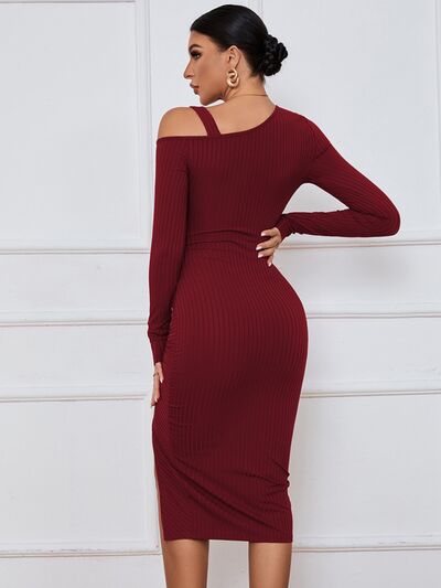 Ribbed Ruched Drawstring Wrap Dress