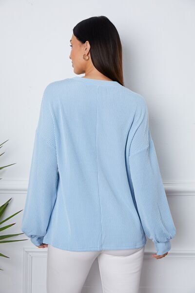 Ribbed Round Neck Long Sleeve Sweatshirt