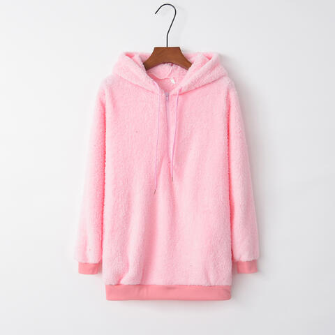 Quarter-Zip Drawstring Teddy Hoodie