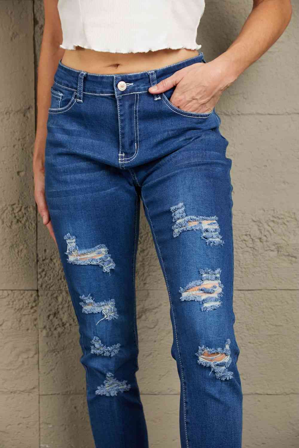 Baeful High-Rise Distressed Hem Detail Jeans