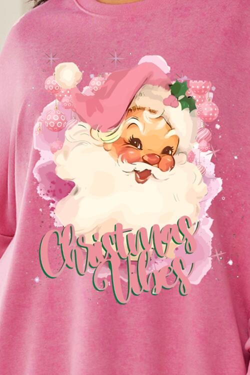 Plus Size Santa Claus Graphic Round Neck Long Sleeve Slit Sweatshirt