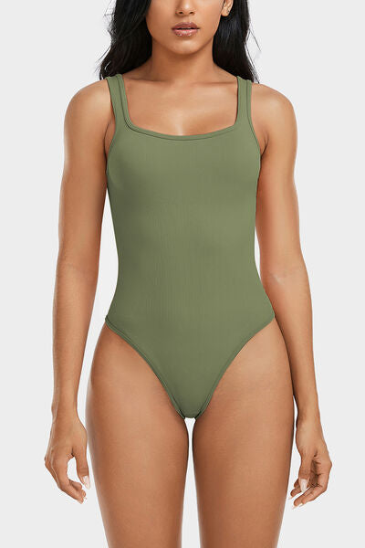 Wide Strap Square Neck Active Bodysuit